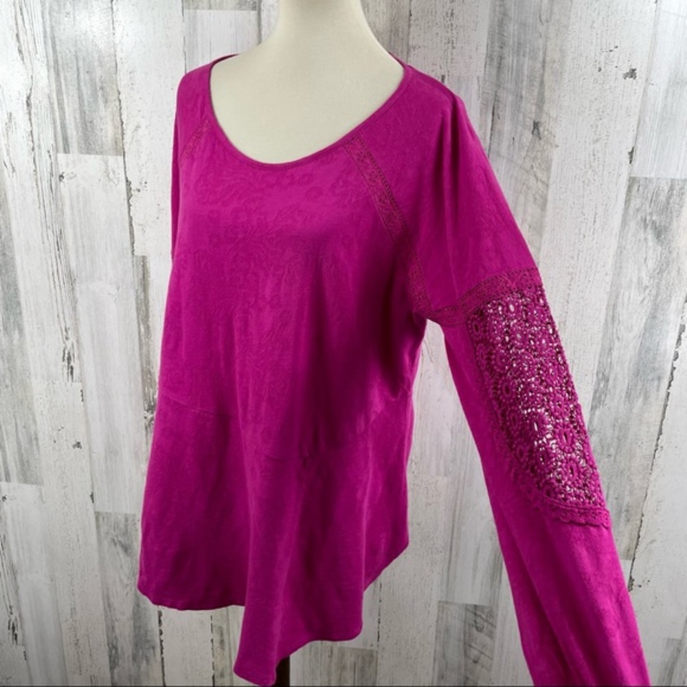 Soft Surroundings Women’s Pink Floral Textured Lace Crochet Boho Knit Blouse L